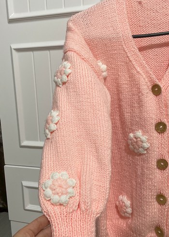 Pembe Örgü Kadın Hırka, Uzun Kollu, Rahat Kesim - Görsel 4