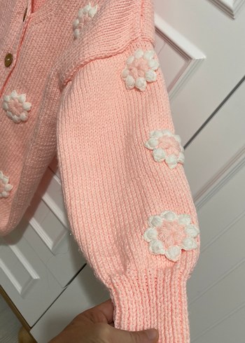 Pembe Örgü Kadın Hırka, Uzun Kollu, Rahat Kesim - Görsel 2