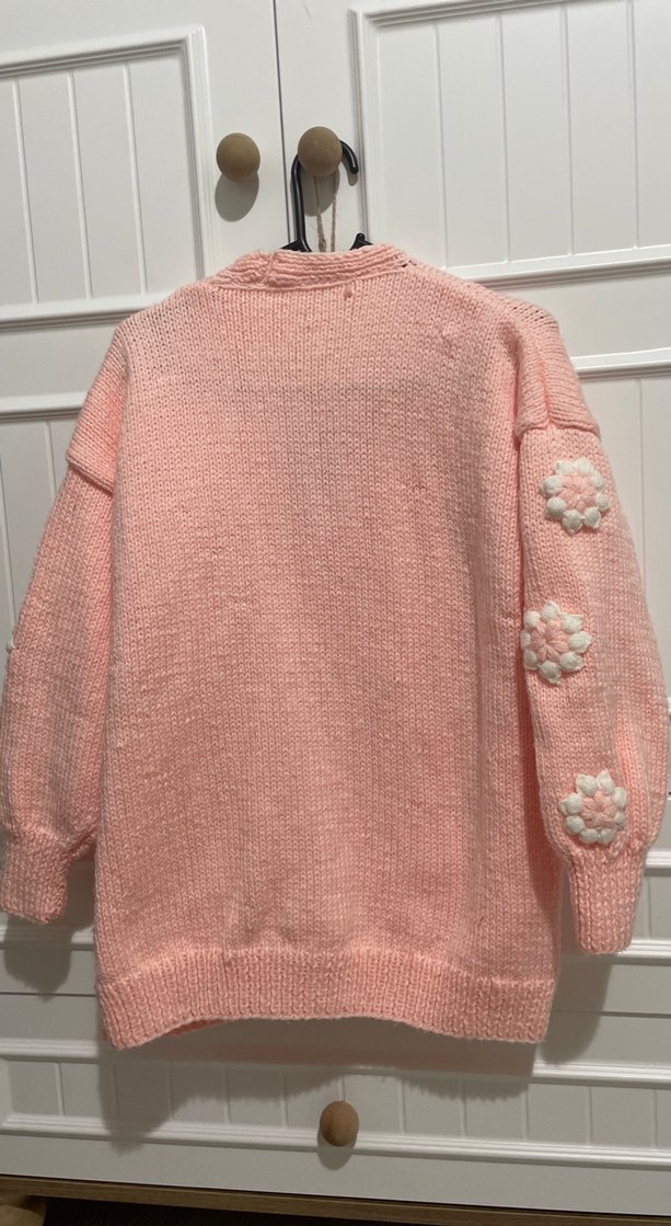 Pembe Örgü Kadın Hırka, Uzun Kollu, Rahat Kesim - Görsel 5