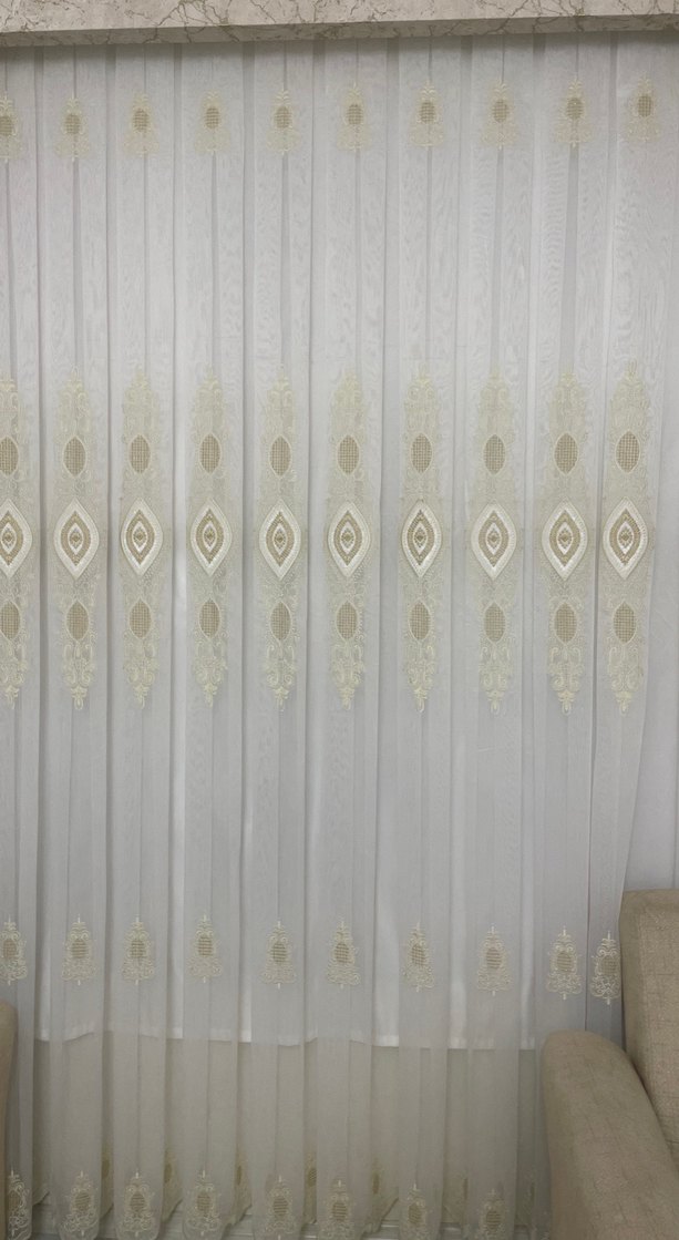 Nakışlı Beyaz-Gri Perde - Görsel 4