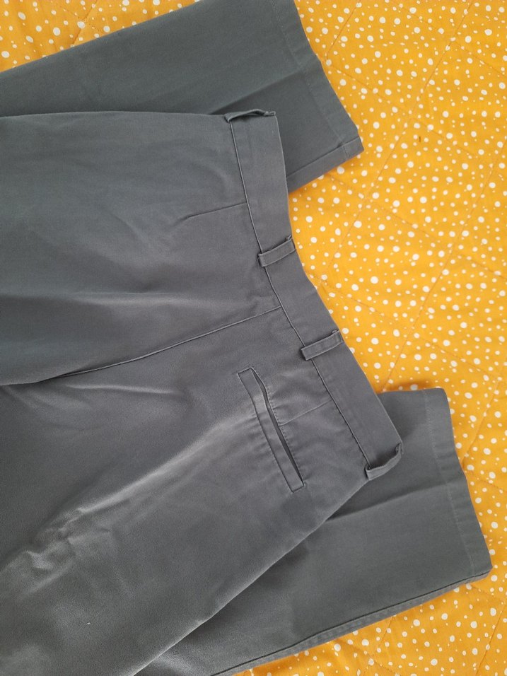 Düğmeli Gri Kumaş Pantolon - Görsel 3