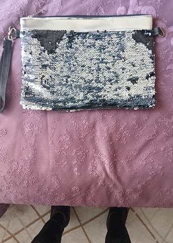 Diğer siyah ve gri payetli çift kullanım Kadın Clutch Çanta