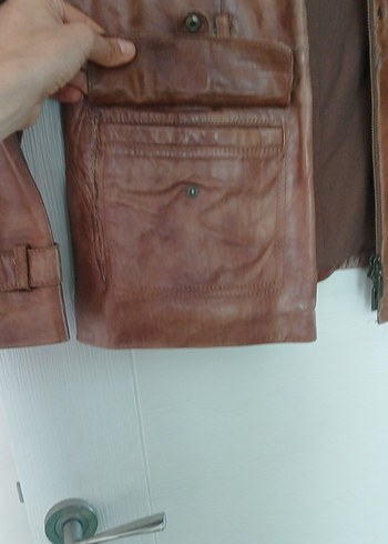 38 Beden kahverengi Renk Kemerli Vintage Kahverengi Deri Kadın Ceket