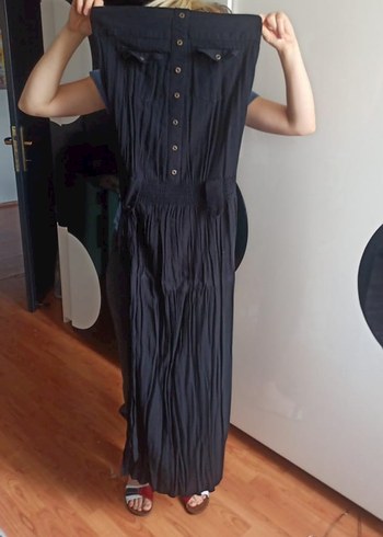 Siyah Düğmeli Straplez Hamile Tulum - Görsel 3