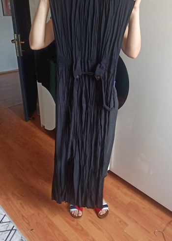 Siyah Düğmeli Straplez Hamile Tulum - Görsel 2