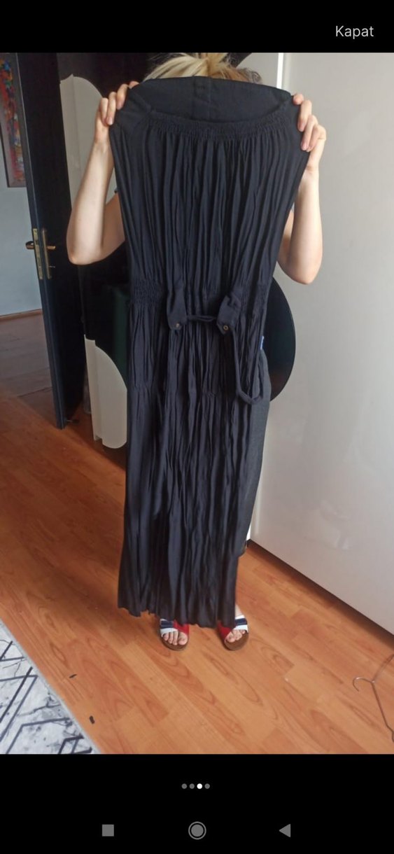 Siyah Düğmeli Straplez Hamile Tulum - Görsel 2