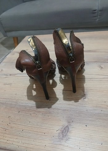 Bohem Tarzı Kahverengi Deri Platform topuklu - Görsel 4