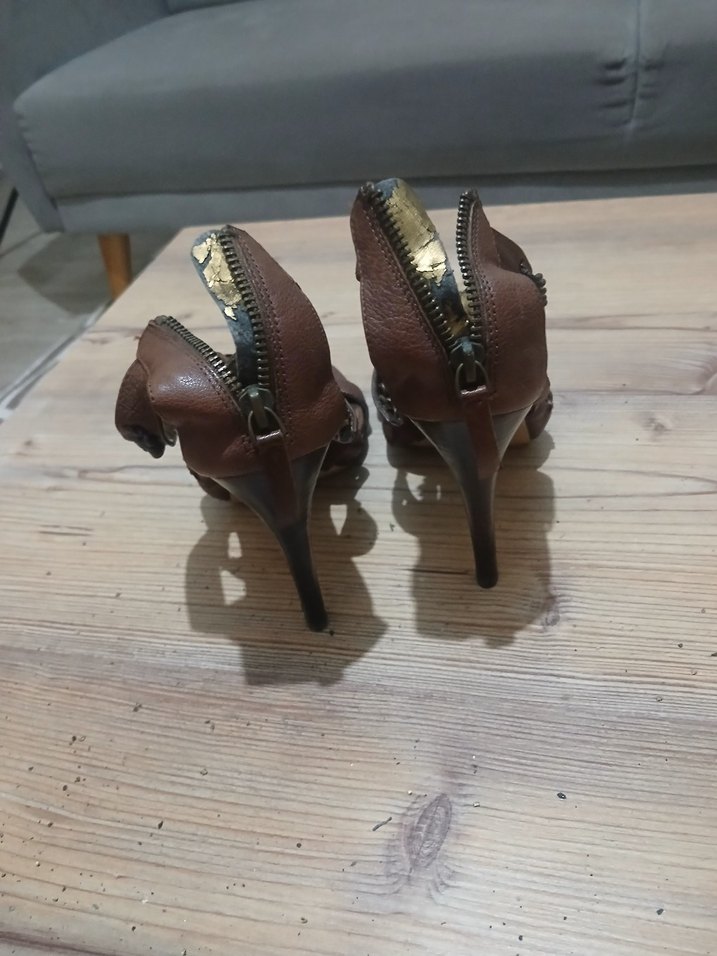 Bohem Tarzı Kahverengi Deri Platform topuklu - Görsel 4