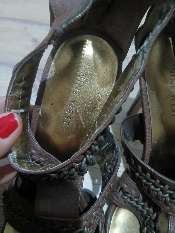 Bohem Tarzı Kahverengi Deri Platform topuklu - Görsel 5