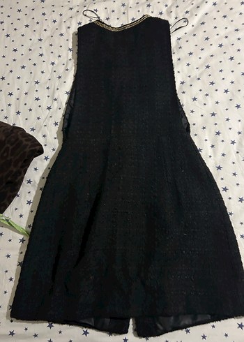 Zara Düğmeli Siyah Midi Tüvid Kadın Elbise