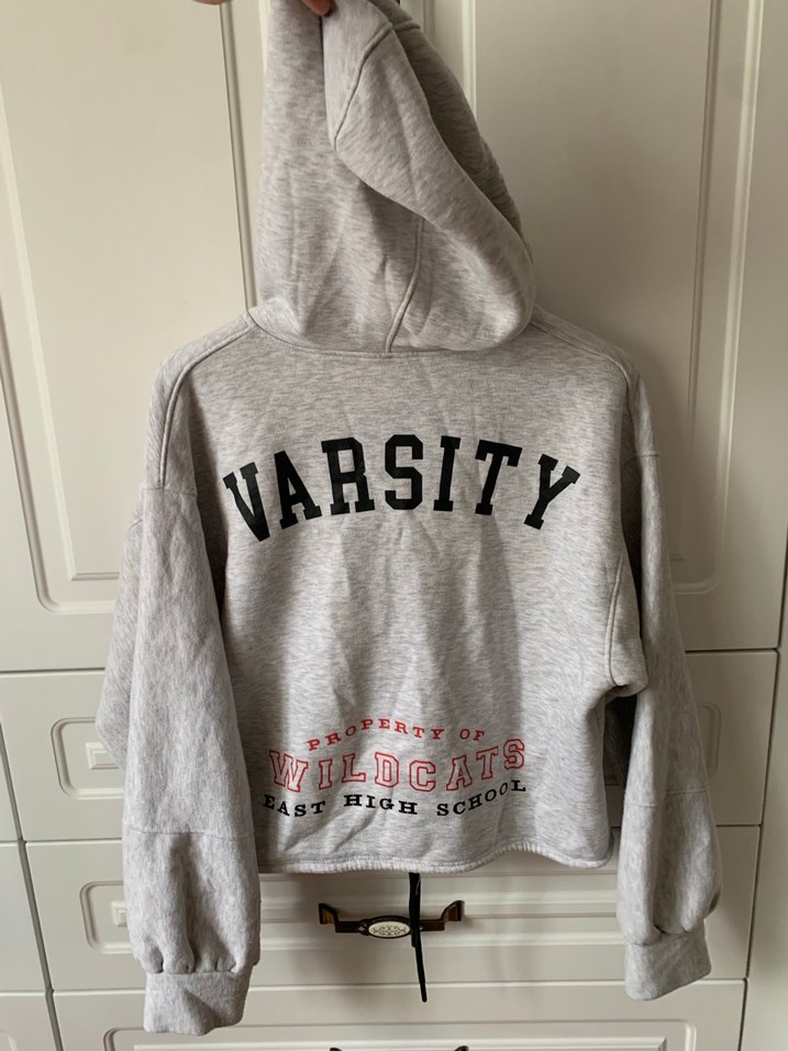 Gri Fermuarlı Kapüşonlu kadın Sweatshirt - Görsel 4