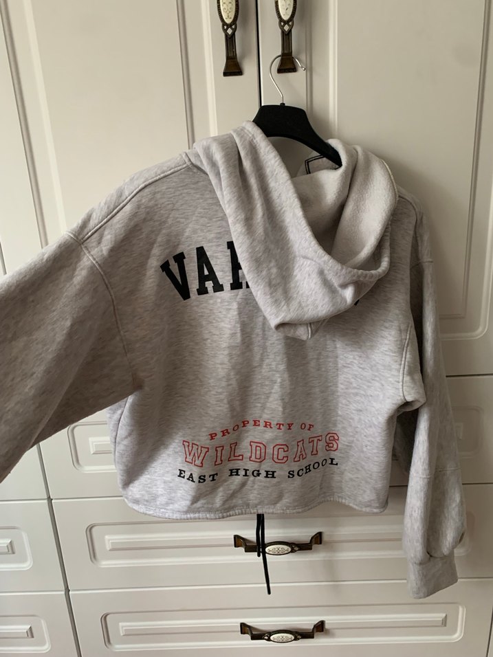 Gri Fermuarlı Kapüşonlu kadın Sweatshirt - Görsel 3