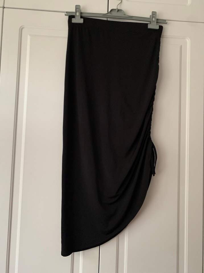 Drapeli Siyah Midi Kadın Etek - Görsel 3