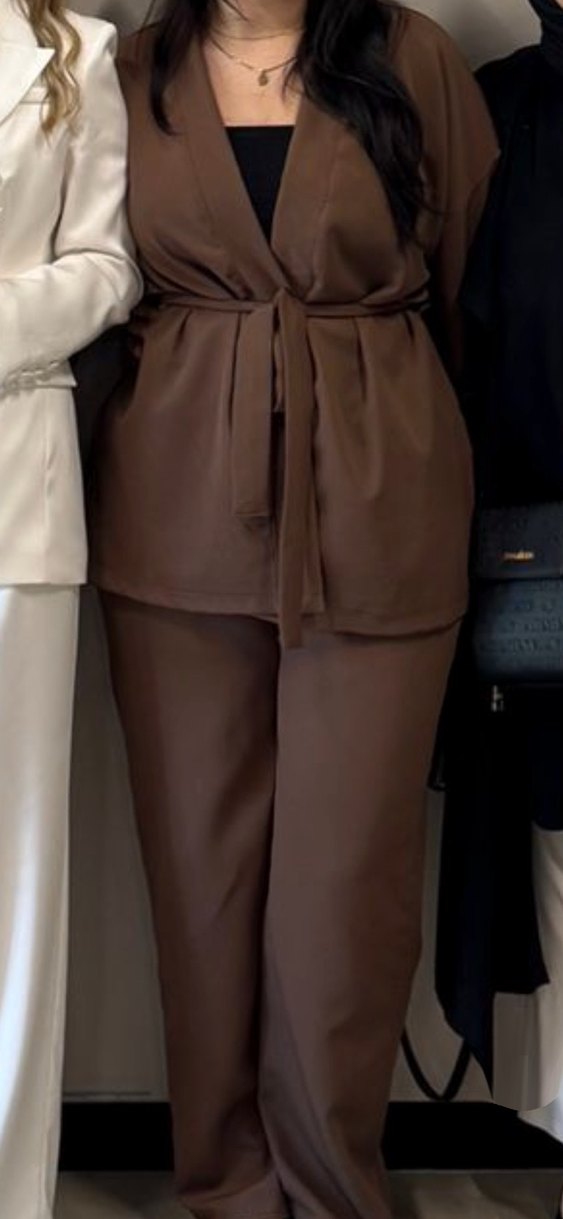 Kahverengi Midi kimono takım - Görsel 3