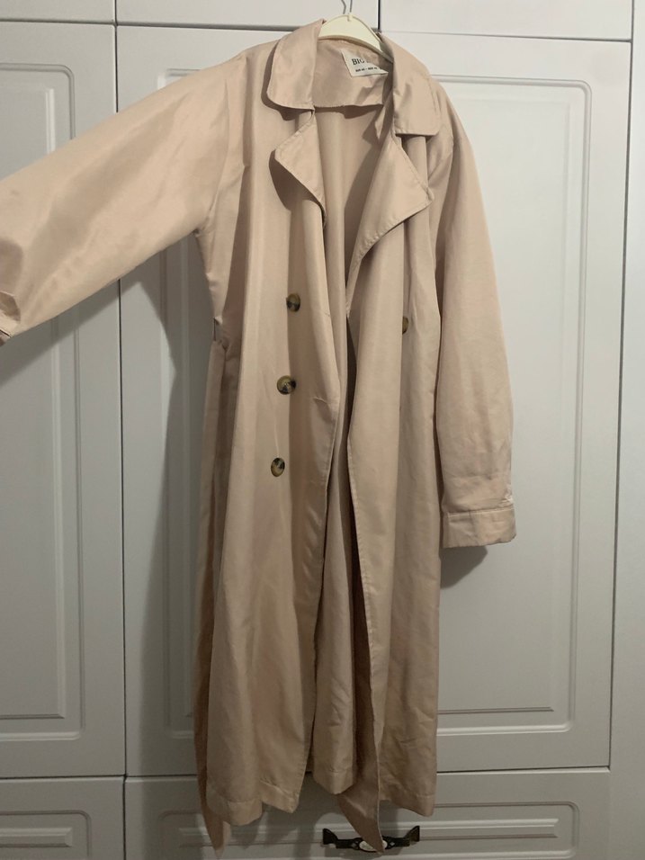 Bej Uzun Keten Kadın Trençkot - Görsel 3