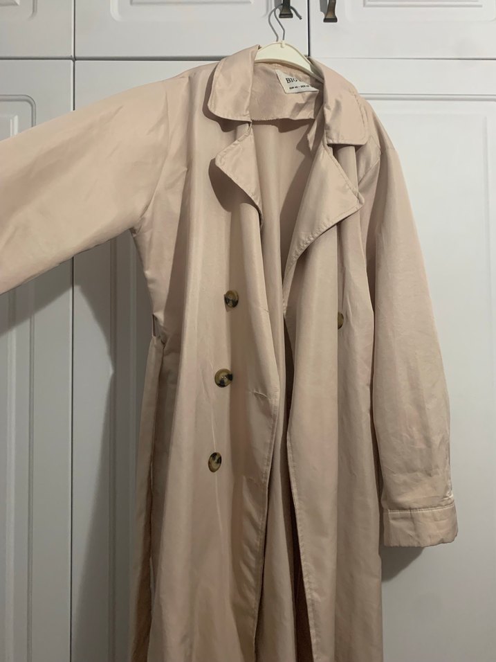 Bej Uzun Keten Kadın Trençkot - Görsel 2