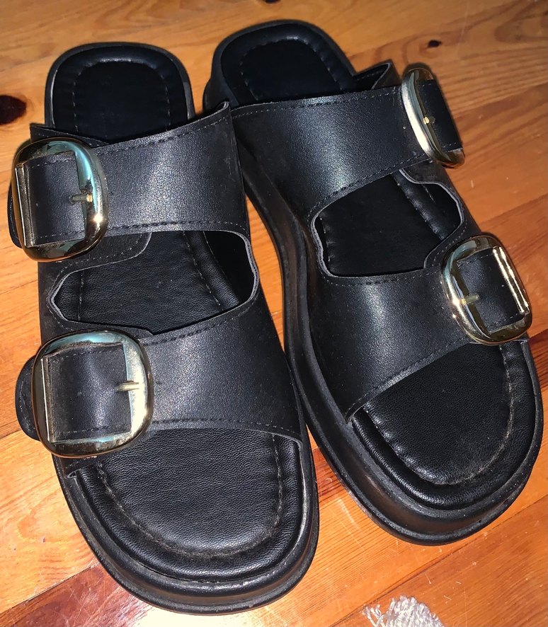 Kadın Siyah Deri Platform Topuklu Sandalet - Görsel 2