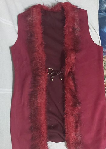 Bordo Kürklü Kadın Yelek