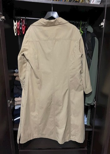 Bej Düğmeli Uzun Kadın Trençkot - Görsel 3