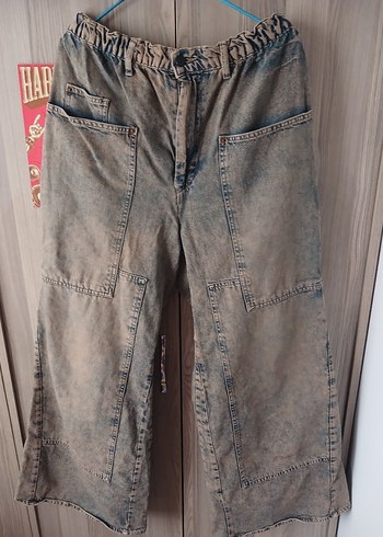 Diğer Gri Yikamali Rahat Denim Pantolon