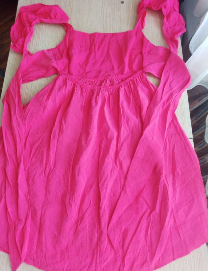 Pembe Keten Midi Elbise - Görsel 2