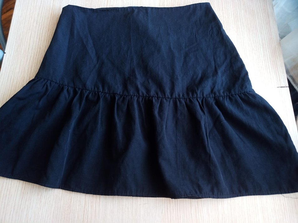 Siyah Keten Fırfırlı Midi Etek - Görsel 3