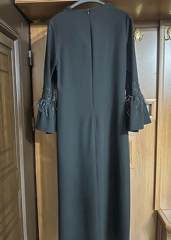 l Beden siyah Renk Uzun Kollu Siyah Gotik Nakışlı Elbise