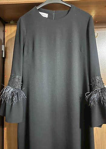 Diğer Uzun Kollu Siyah Gotik Nakışlı Elbise