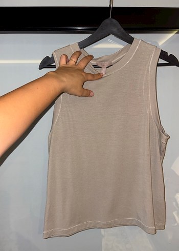 l Beden H&M Bej Yüksek Yakalı Kolsuz Pamuklu likralı Atlet