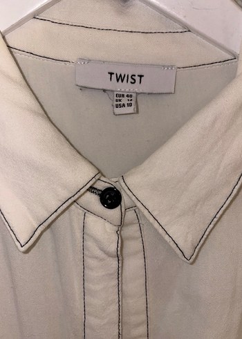 40 Beden Twist Düğmeli Beyaz Keten Uzun Kollu Elbise