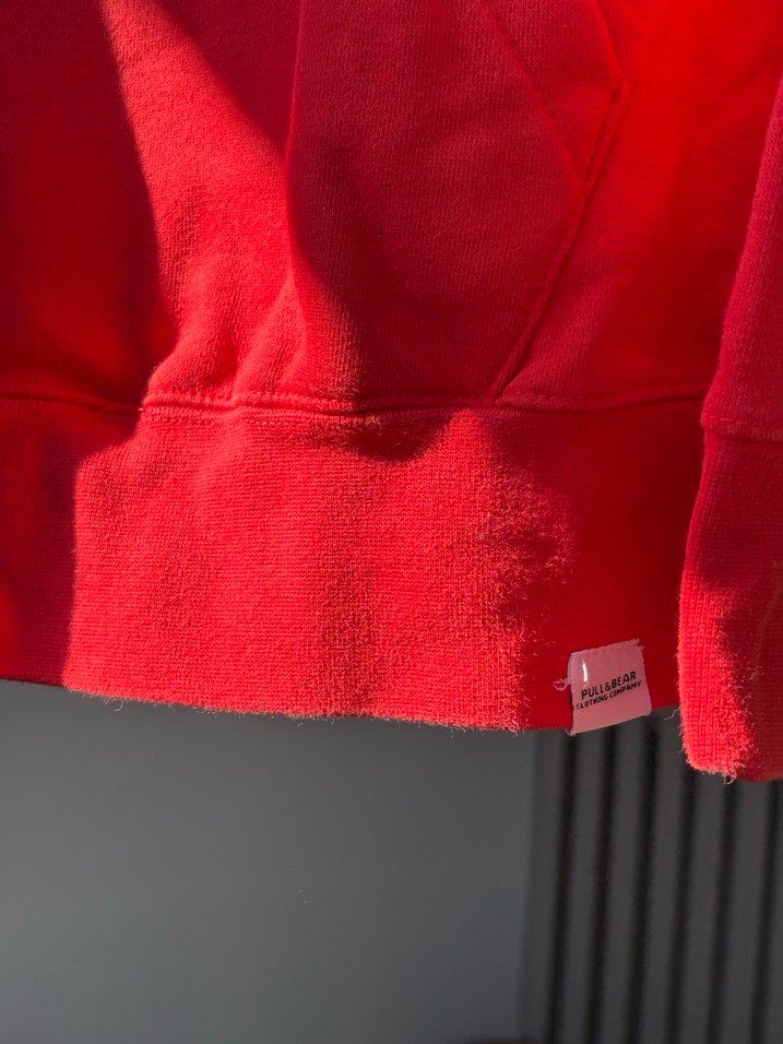 Pull and bear Kırmızı Kapüşonlu Fermuarlı Sweatshirt - Görsel 4