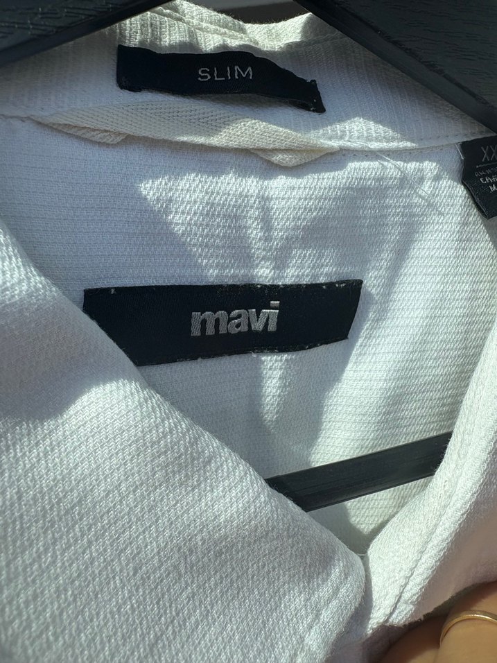 Mavi Beyaz Transparan Keten Kadın Gömlek - Görsel 4