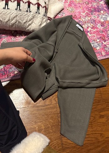 Zara Haki Gri Bol Kesim uzun Kollu crop kazak - Görsel 4