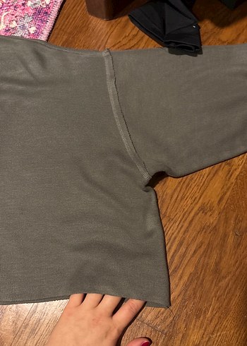 Zara Haki Gri Bol Kesim uzun Kollu crop kazak - Görsel 3