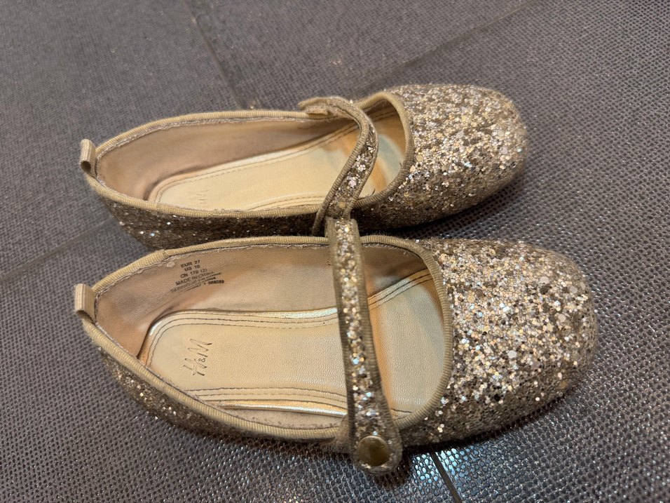 Kızlar için Altın Simli Babet Ayakkabı - Görsel 2