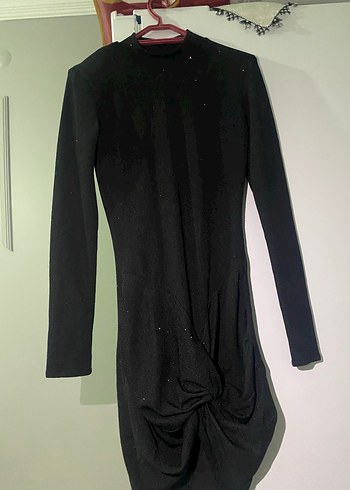 xs Beden Siyah Drapeli Mini Elbise