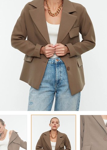 Bej Düğmeli Kadın Blazer Ceket