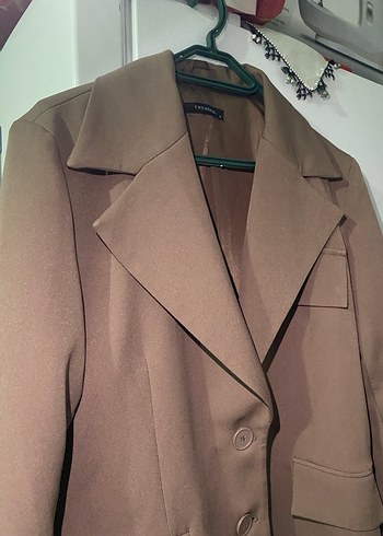 s Beden haki Renk Bej Düğmeli Kadın Blazer Ceket