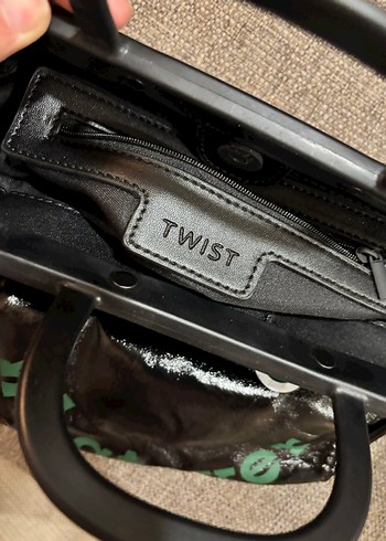  Beden siyah Renk Twist Parlak Siyah Yeşil Baskılı Kadın Çanta