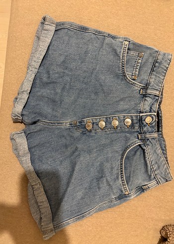 Düğmeli Mavi Mom Denim Şort