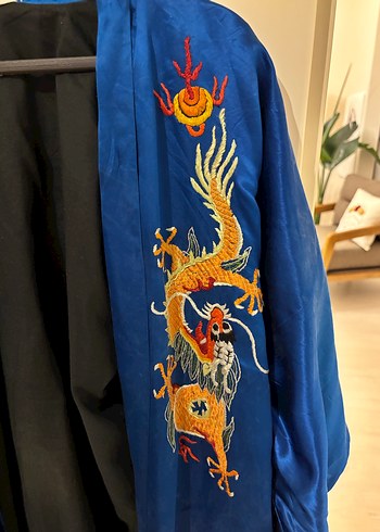 Diğer Uzun İpek Görünümlü Nakışlı Bohem Kadın Kimono