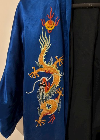 universal Beden Uzun İpek Görünümlü Nakışlı Bohem Kadın Kimono