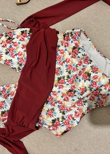 42 Beden Burgundy Çiçek Desenli Bohem Mayo
