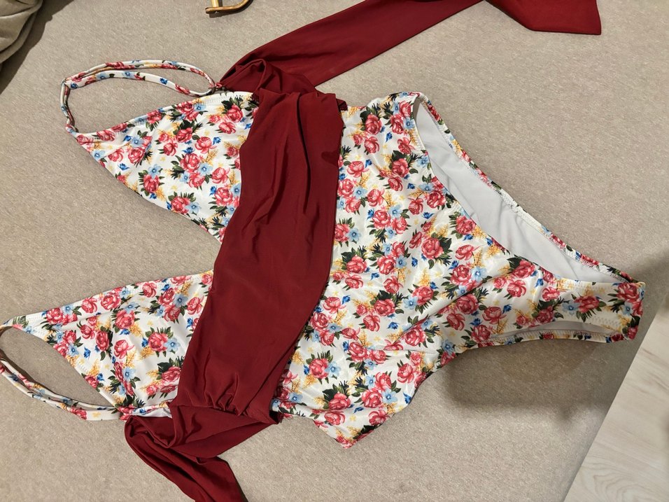 Burgundy Çiçek Desenli Bohem Mayo - Görsel 2