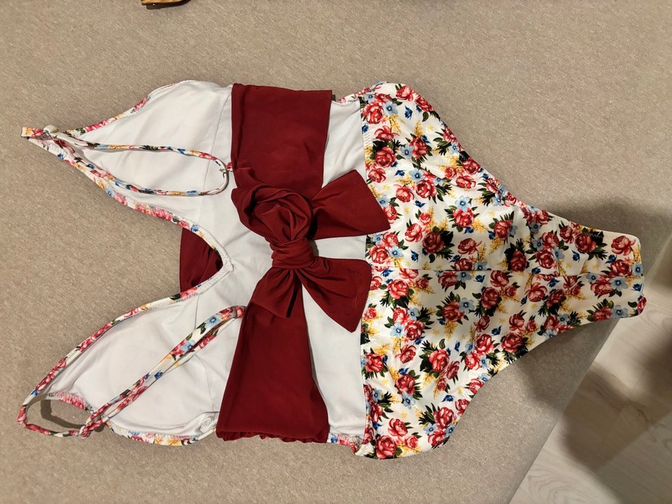 Burgundy Çiçek Desenli Bohem Mayo - Görsel 3