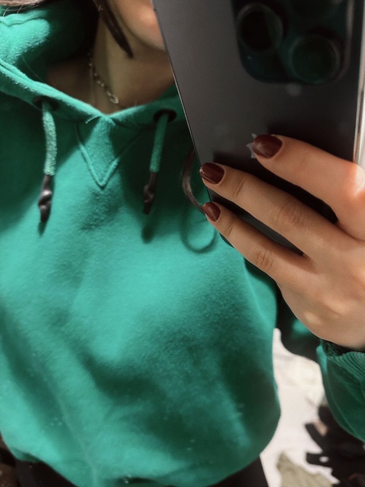 Zara Kadın Yeşil Kapüşonlu Crop Sweatshirt - Görsel 3