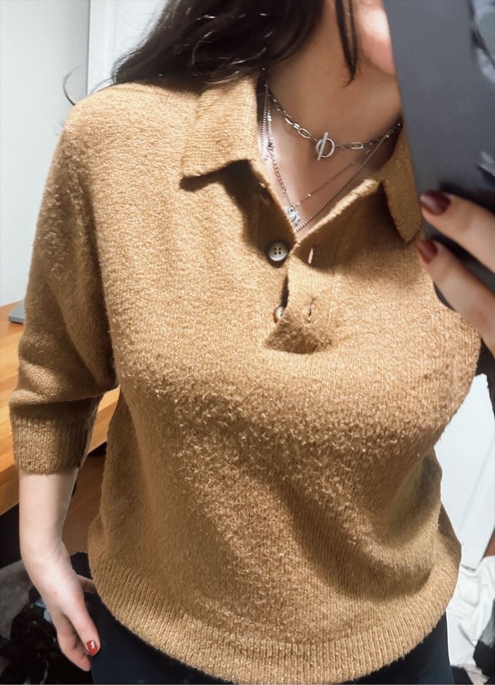 Mudo Düğmeli Yakalı Kadın Kazak - Görsel 2