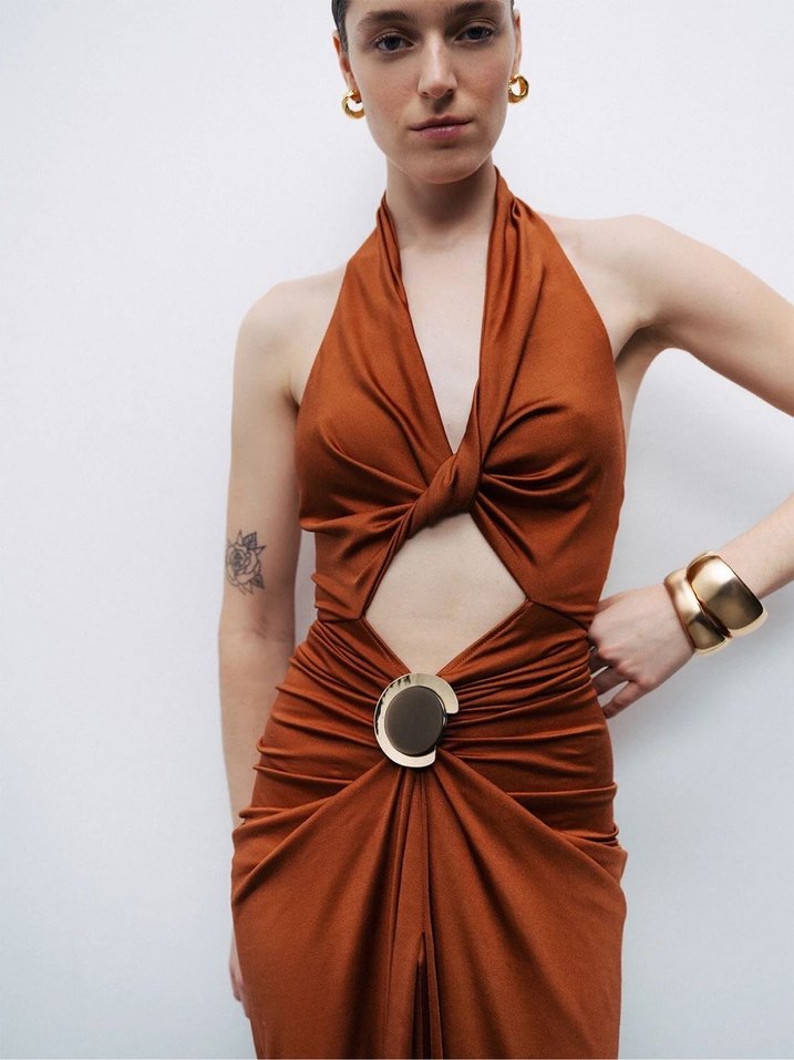 Nocturne Yeni Sezon Drapeli Elbise - Görsel 4