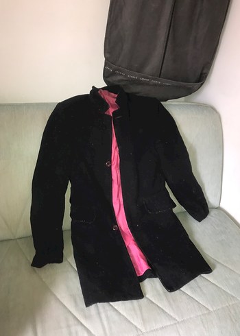 Palto Plus Nıght Düğmeli Siyah Süet Midi Kaban