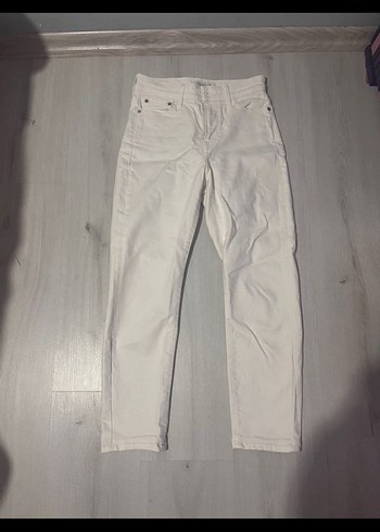 xs Beden Beyaz Kadın Regular Fit Midi Kot Pantolon